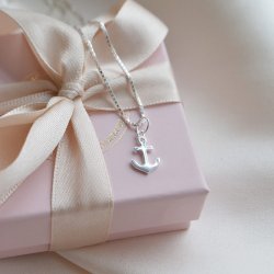 "Hope" s�lv halsk�de med lille anker