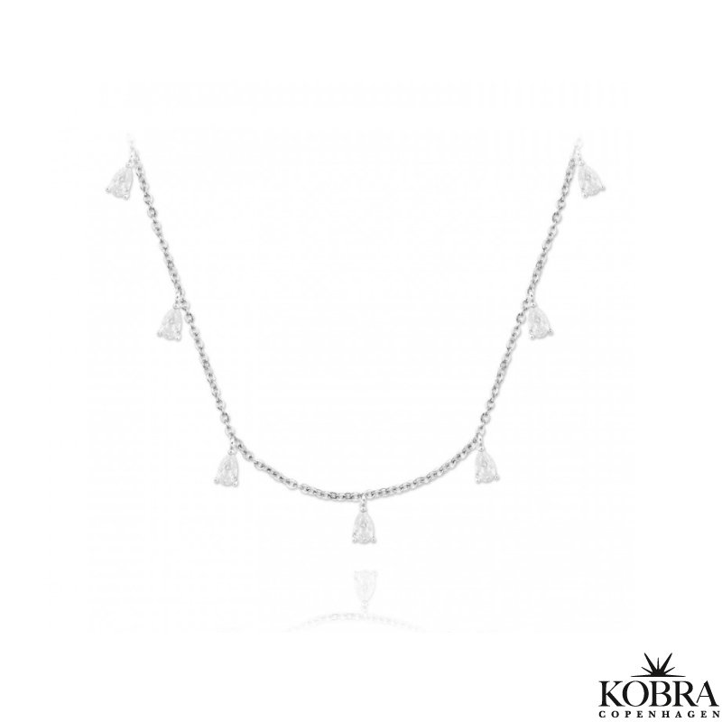 "Teardrop" slv halskde med hvide drbesten