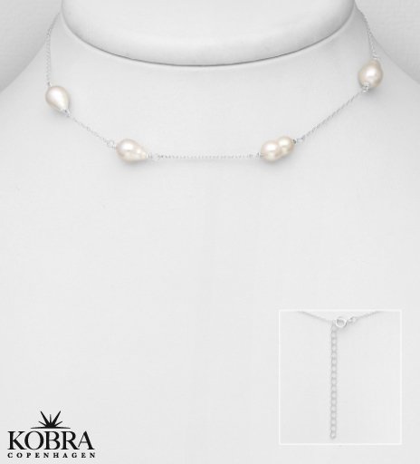 "Albany" slv perlehalskde med 4 store barok ferskvandsperler