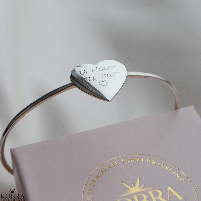 "Paris" armbnd med hjerte i sterling slv inklusiv din gravering