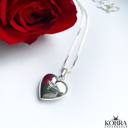 "Karma" smukt slv hjerte med kors og din indgravering