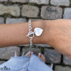 "So Loved" chunky slv armbnd med hjerte inklusiv din gravering!