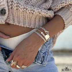 "So Loved" chunky slv armbnd med hjerte inklusiv din gravering!