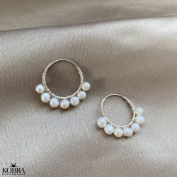 "Holiday" silver earrings / hoops with real white freshwater pearls