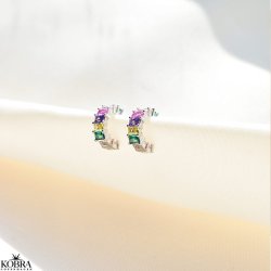 "Olivia" sm slv hoops med farvet zirkonia sten