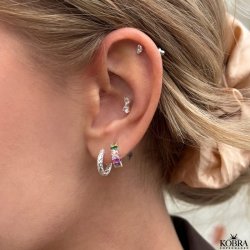 "Olivia" sm slv hoops med farvet zirkonia sten