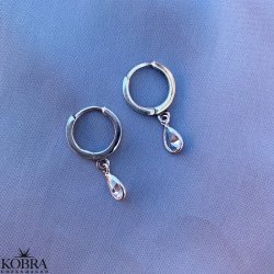 "Teardrop" sm hoops i slv med hvid sten
