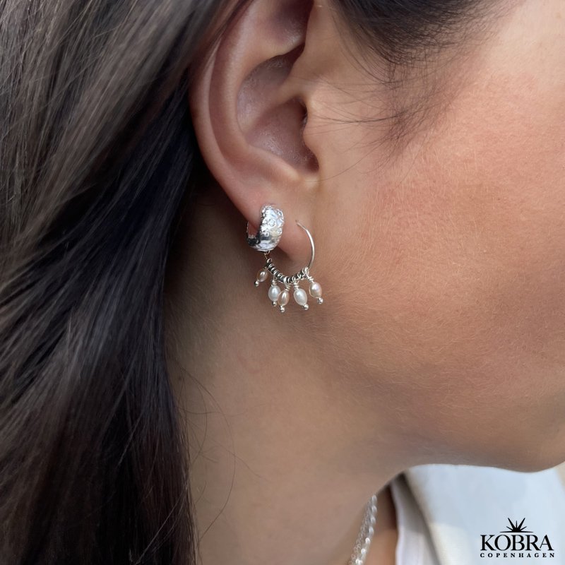 "Luna" Small chunky hoops with stones in silver