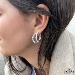 "Britney" Store hoops i slv  med hvide sten