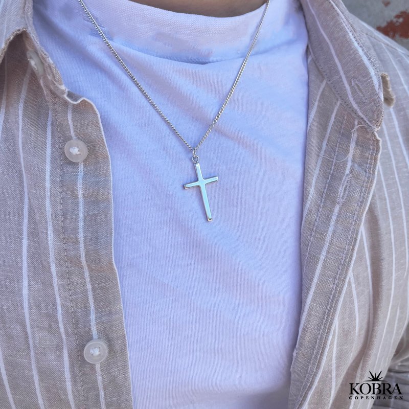 "Promise" panzer halskæde i sølv med kors til mænd