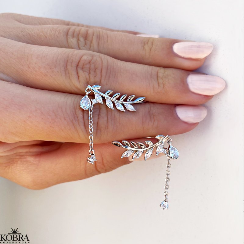 "Shirley" Op ad ret reringe i sterling slv med blade og sten