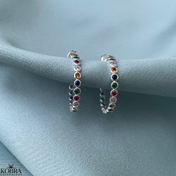 "Hawaii" sølv creoler med farvet sten (large)