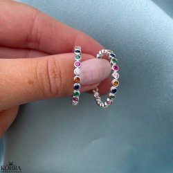 "Hawaii" sølv creoler med farvet sten (large)