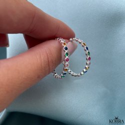 "Hawaii" sølv creoler med farvet sten (large)