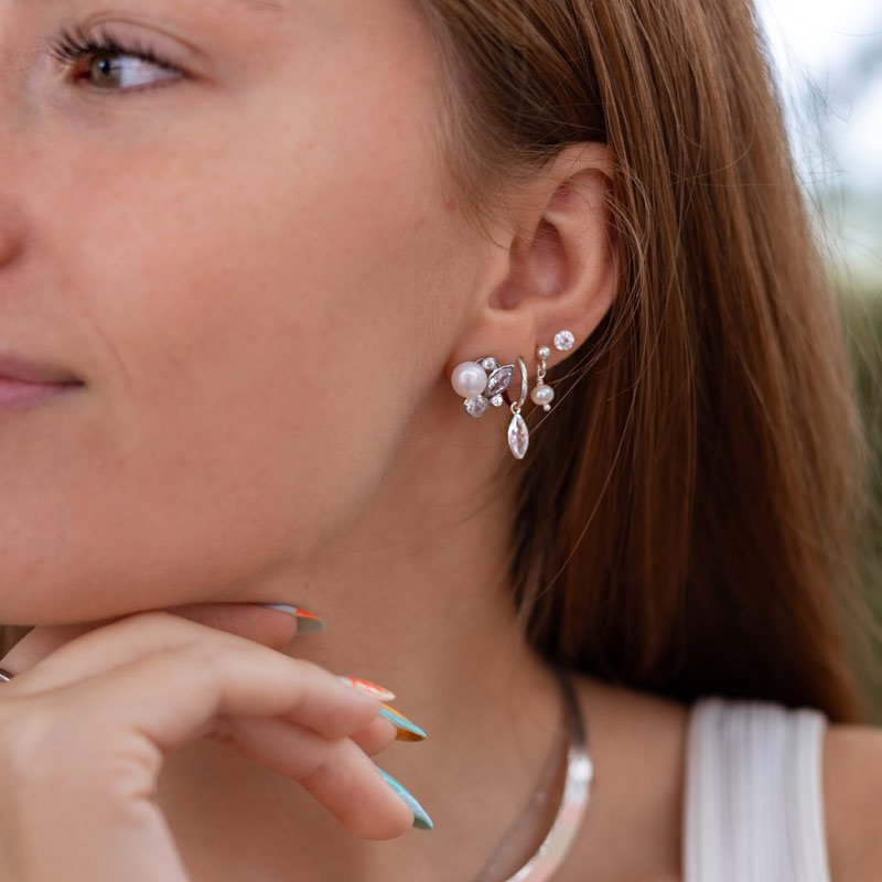 "Magda" unikke slv reringe med sten og hvide ferskvandsperler