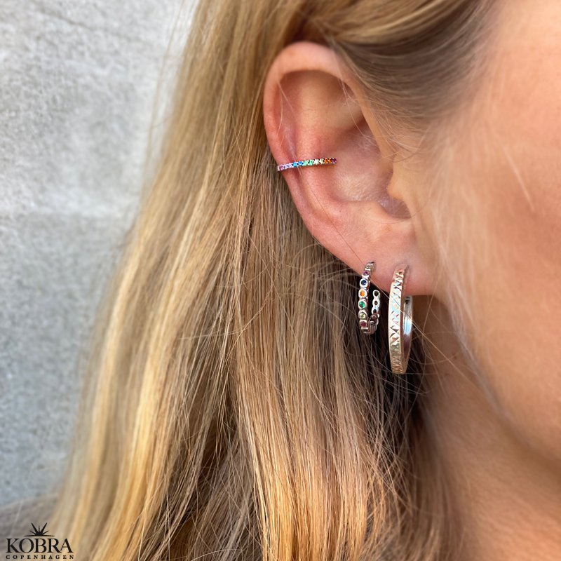 "Hawaii" small silver hoops with colored stones