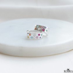 "Miami" slv reringe / huggies med farvet sten