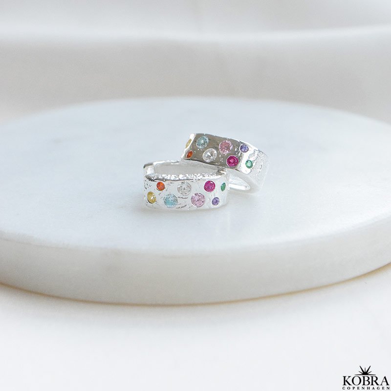 "Miami" slv reringe / huggies med farvet sten