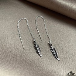 "Merle" Sølv øreringe med fjer