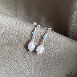 "Ellish" sm slv restikker med bl aquamarin samt hvid ferskvandsperle