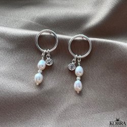 "Cheryl" runde slv reringe med ferskvandsperler samt zirkonia sten