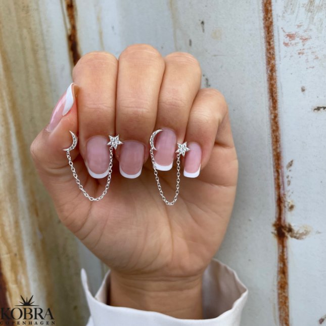 "Sigma" stjerne og måne sølv øreringe til 2 huller i øret