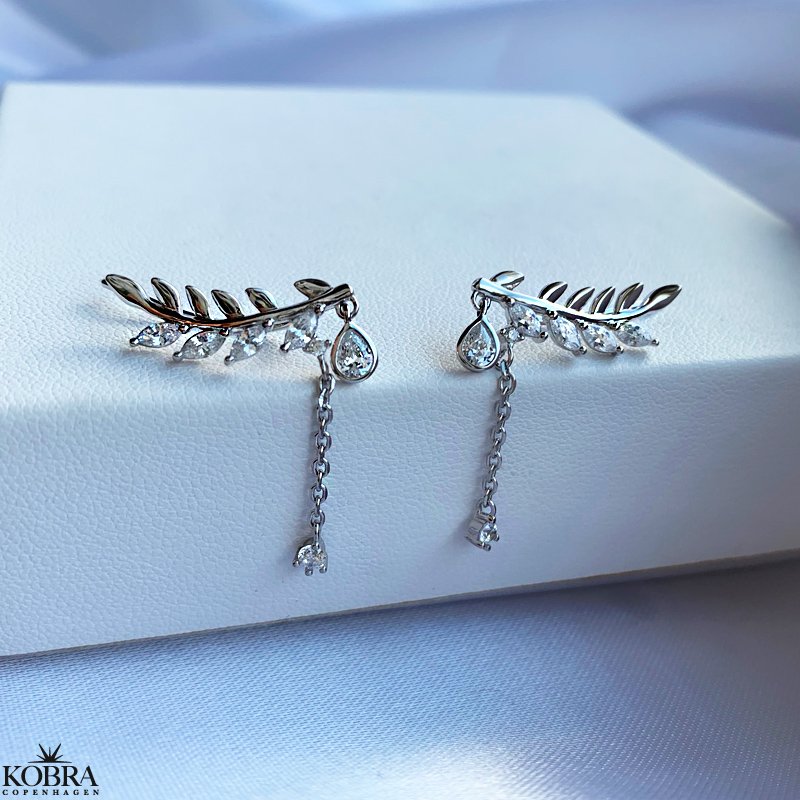 "Shirley" Op ad ret reringe i sterling slv med blade og sten