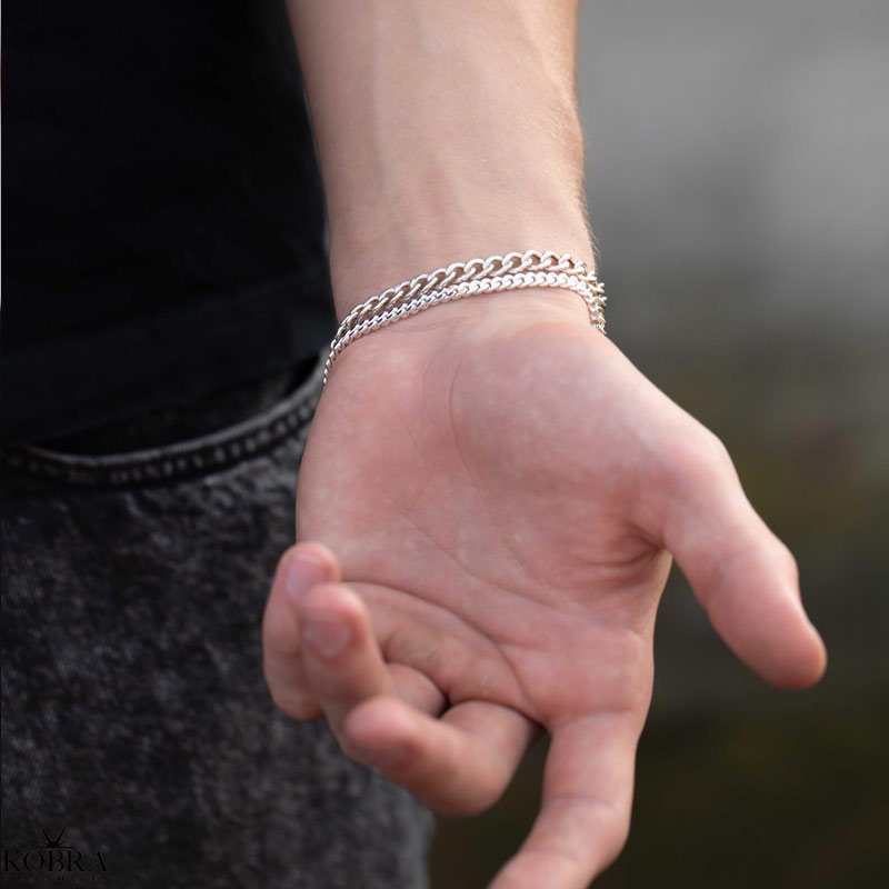  "Panzer" chunky silver bracelet with thick links for men
