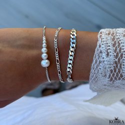 "Paloma" silver panzer chain bracelet with genuine pearls