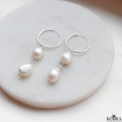 "Sugar" slv reringe med gte hvide ferskvandsperler