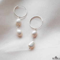 "Sugar" slv reringe med gte hvide ferskvandsperler