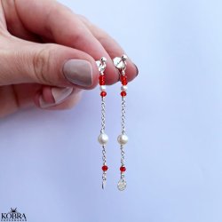 "Elina" slv reringe med rde og hvide perler