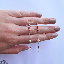 "Elina" slv reringe med rde og hvide perler