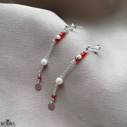 "Elina" slv reringe til Studenten med rde og hvide perler