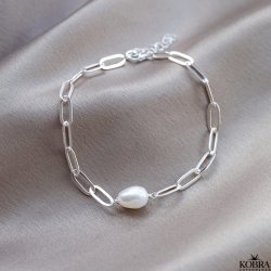 "Albie" Chunky armbnd i sterling slv med ferskvandsperle