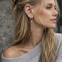 "Mellow" ear cuff with bead design in sterling silver.