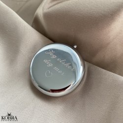 Rund pilleske i slvfarve, inklusiv personlig gravering