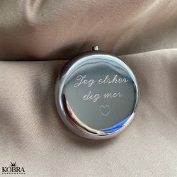 Rund pilleske i slvfarve, inklusiv personlig gravering