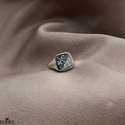 "London" signet slv ring med krydsgravering