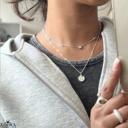 "Amalfi" halskde i hammerslet slv med grnne og gule sten