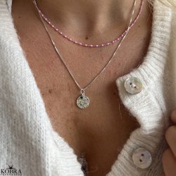 "Alba" Pink Enamel Halskde  Slvkde med farvede emalje kugler