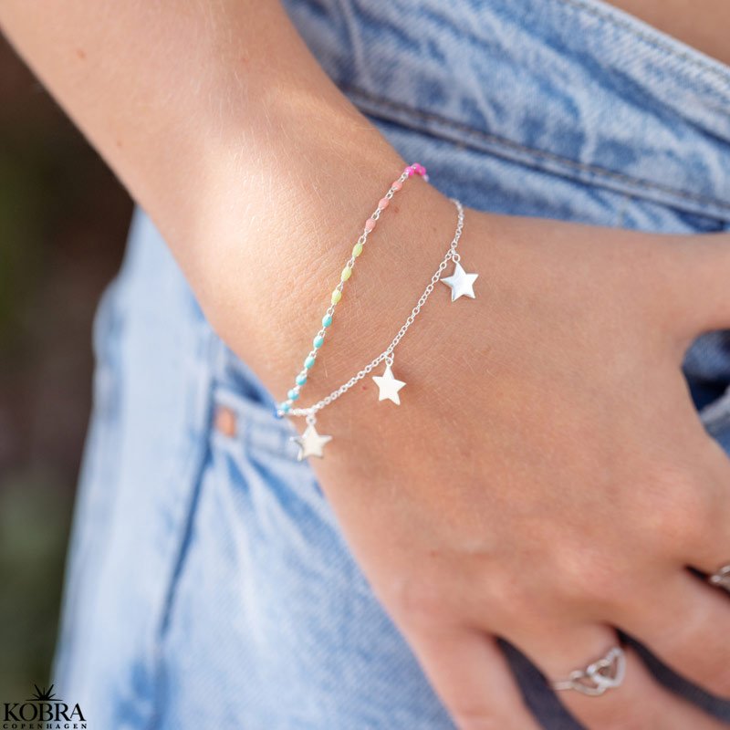 "Moria" slv-armbnd med farvede kugler