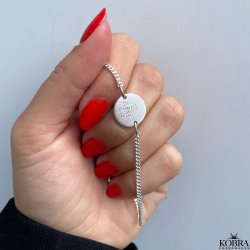 "Parker" 2 mm panzer armbnd i slv med personlig graveret amulet