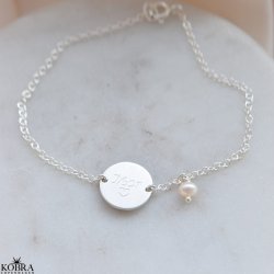 "Merci" slv armbnd med ferskvands perle og personlig gravering
