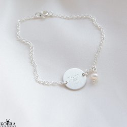 "Merci" slv armbnd med ferskvands perle og personlig gravering