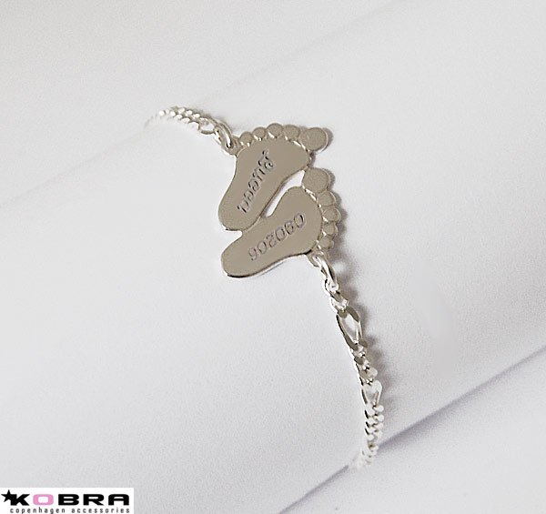 Slv armbnd med babyfdder, inklusiv personlig gravering