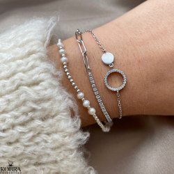 "Polo" slv armbnd med lille cirkel og hvide sten