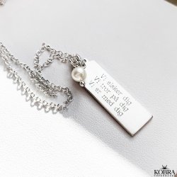 ID Tag "Slvbarre" med ferskvandsperle og din personlige gravering