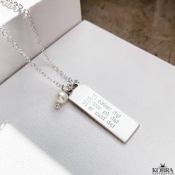 ID Tag "Slvbarre" med ferskvandsperle og din personlige gravering