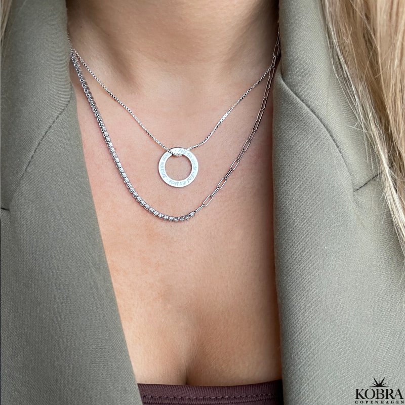 Love Wheel, slv halskde med rundt vedhng, inklusiv din gravering